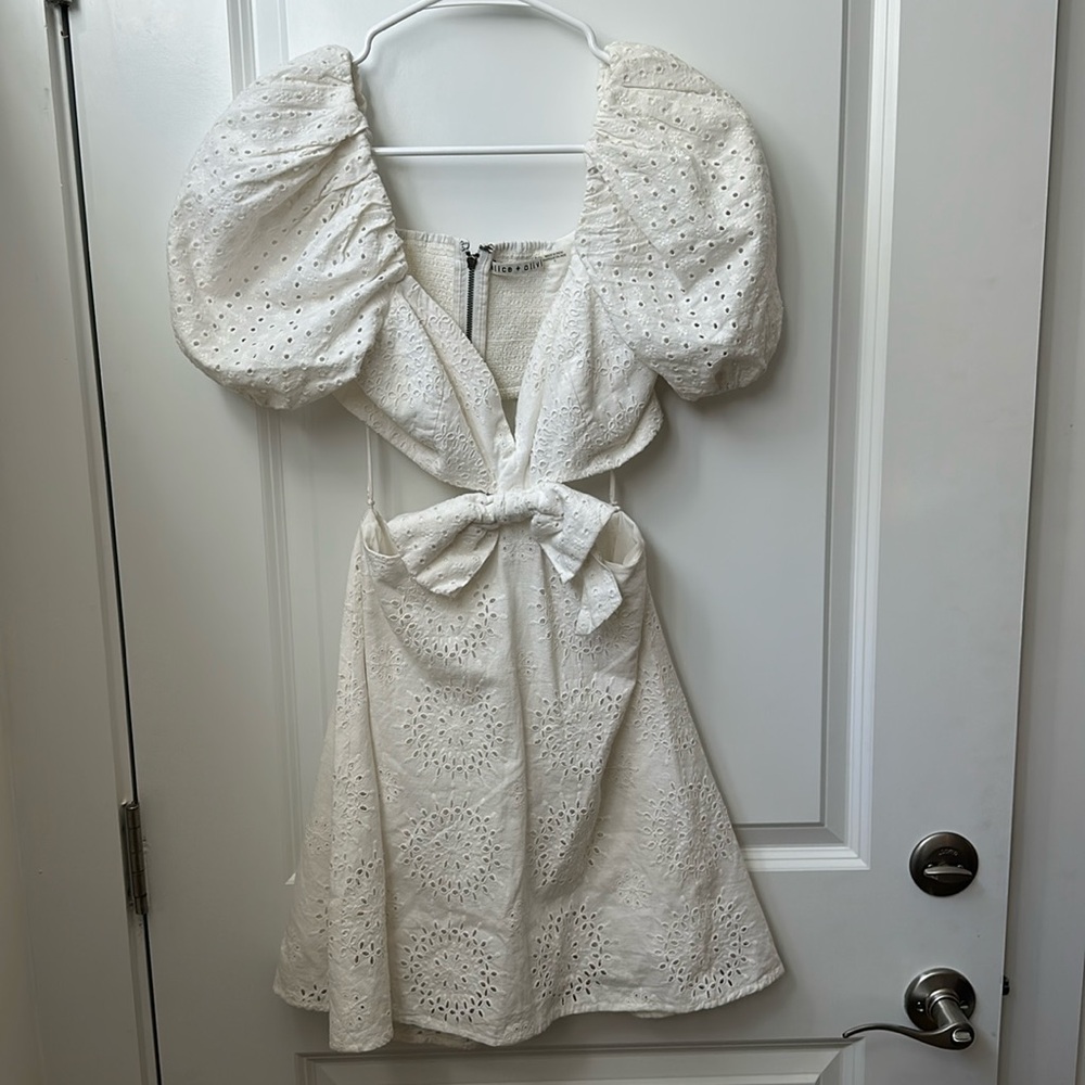 Alice + Olivia white lace mini dress
